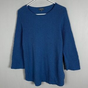 Habitat Clothes To Live In Blue Ribbed Sweater Womens Sz Large Knit 100% Cotton